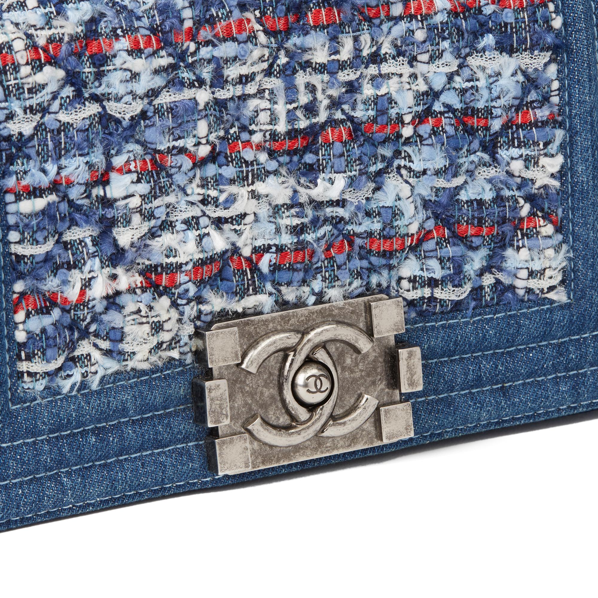 2014 Chanel Blue Denim & Multicolour Quilted Tweed Fabric Small Le Boy 1