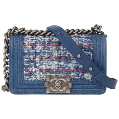 2014 Chanel blauer Denim & mehrfarbiger gesteppter Tweedstoff Kleiner Le Boy