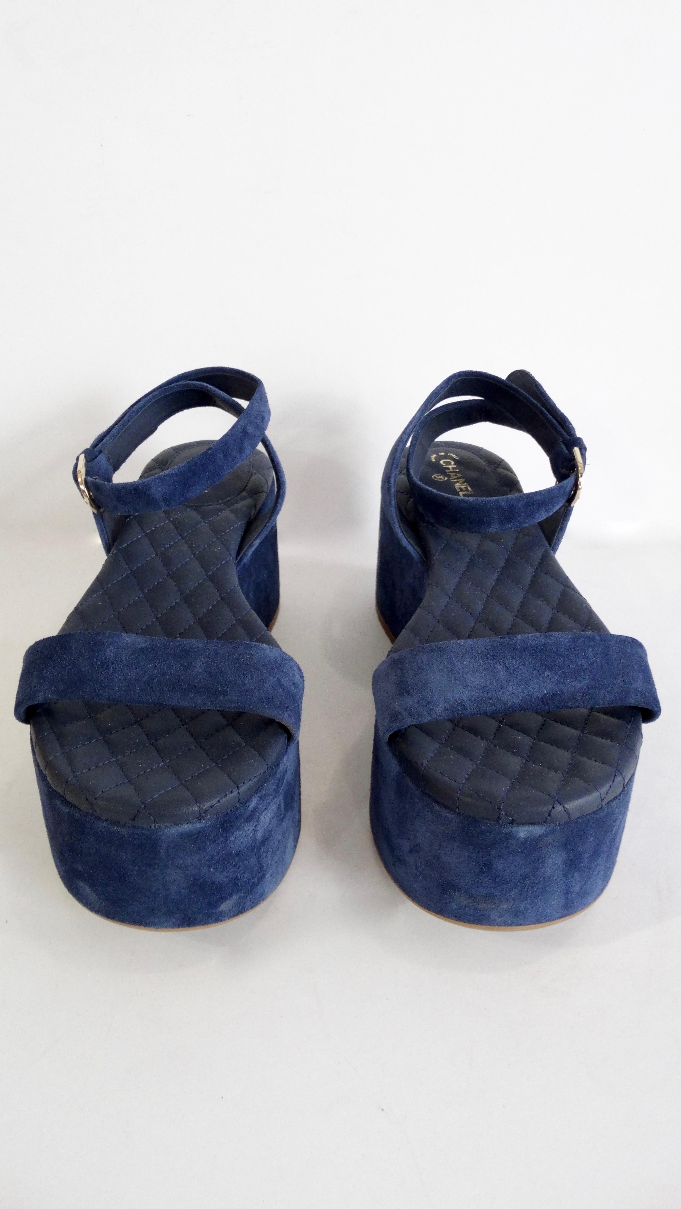 Women's or Men's Chanel 2015 Blue Suede Platform Sandals 