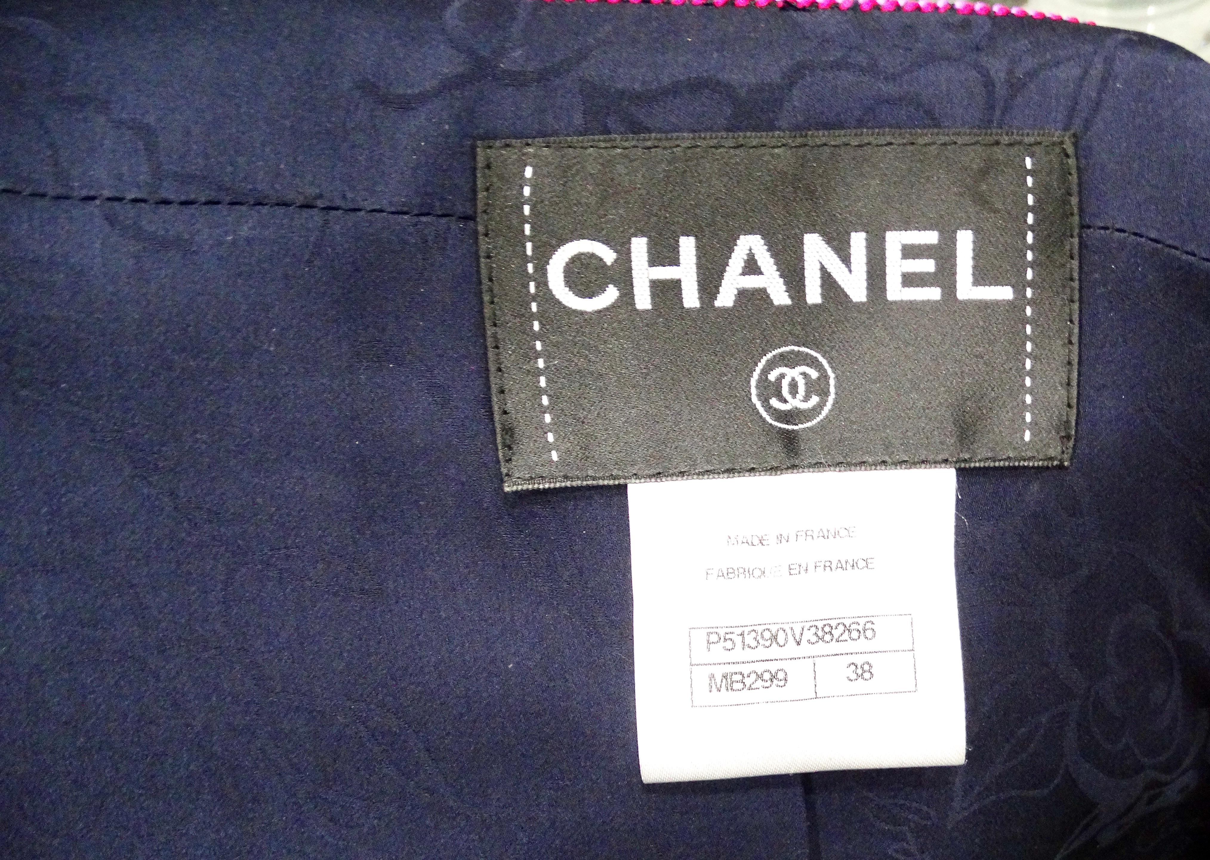 2015 Chanel Fantasy Blue & Pink Tweed Button-Up Mini Dress For Sale 5