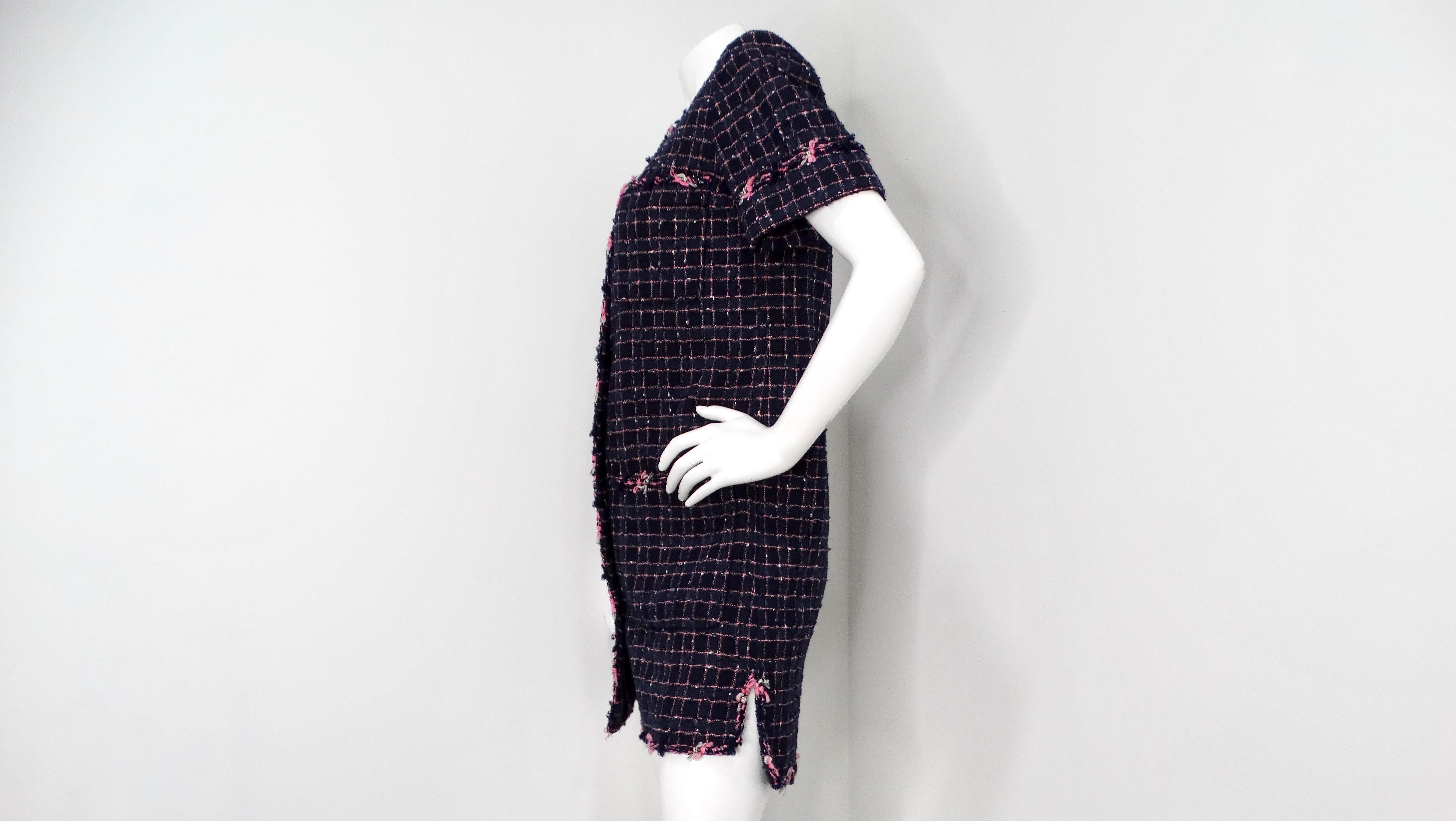 2015 Chanel Fantasy Blue & Pink Tweed Button-Up Mini Dress For Sale 1