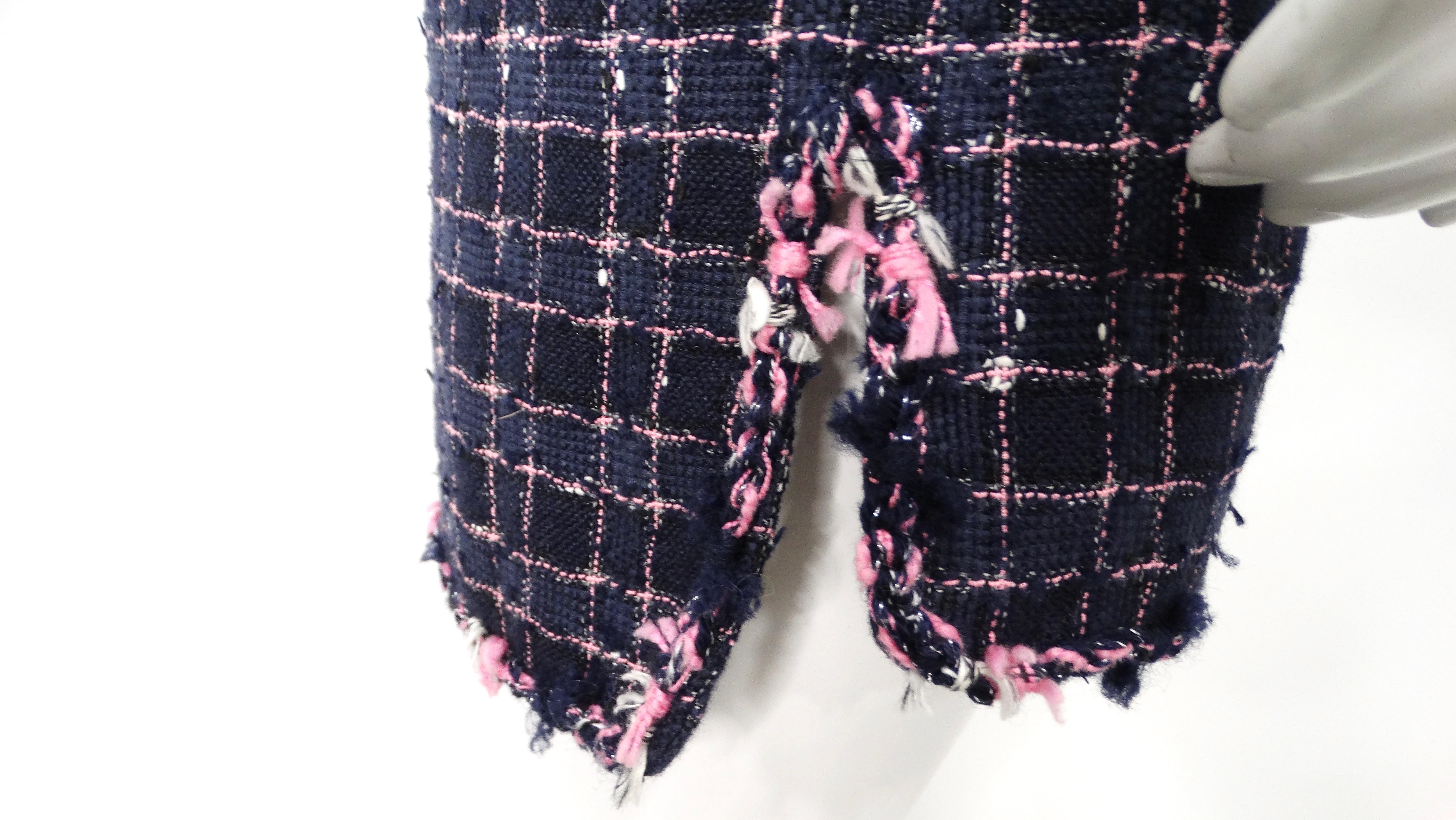 2015 Chanel Fantasy Blue & Pink Tweed Button-Up Mini Dress For Sale 2