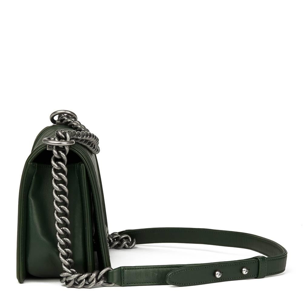 Black 2015 Chanel Forest Green Quilted Lambskin Medium Le Boy