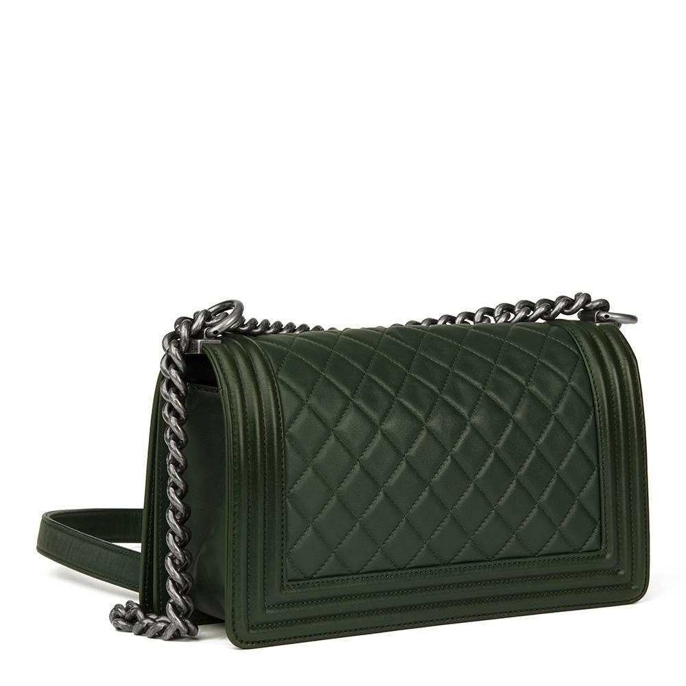 2015 Chanel Forest Green Quilted Lambskin Medium Le Boy In Excellent Condition In Bishop's Stortford, Hertfordshire