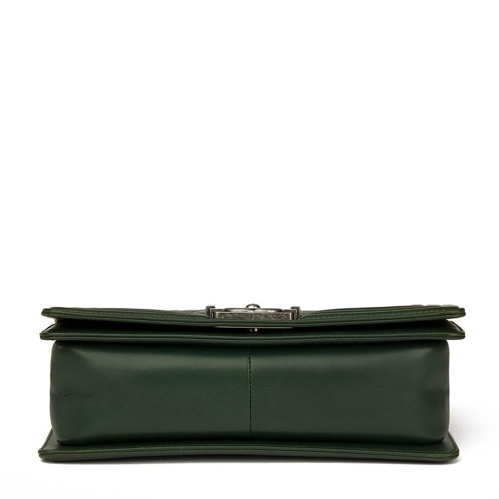 Women's 2015 Chanel Forest Green Quilted Lambskin Medium Le Boy