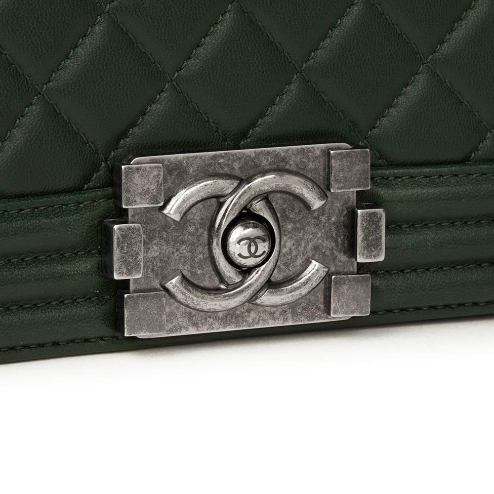 2015 Chanel Forest Green Quilted Lambskin Medium Le Boy 1