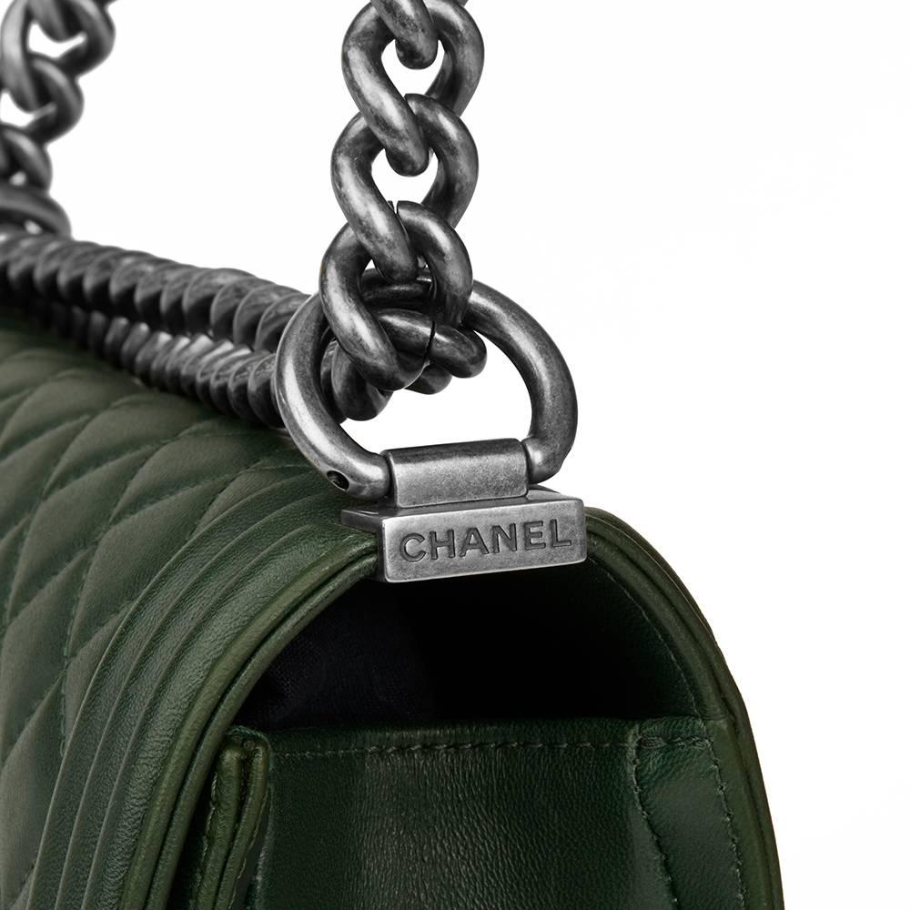 2015 Chanel Forest Green Quilted Lambskin Medium Le Boy 2