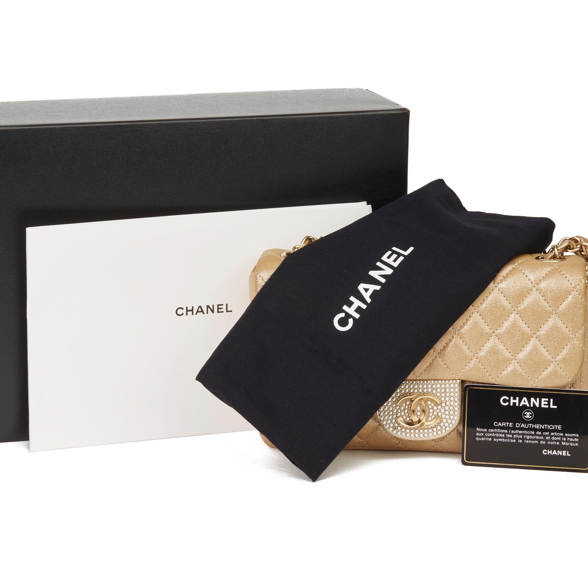 2015 Chanel Gold Quilted Iridescent Calfskin Leather Pearl Classic Single Flap B 8