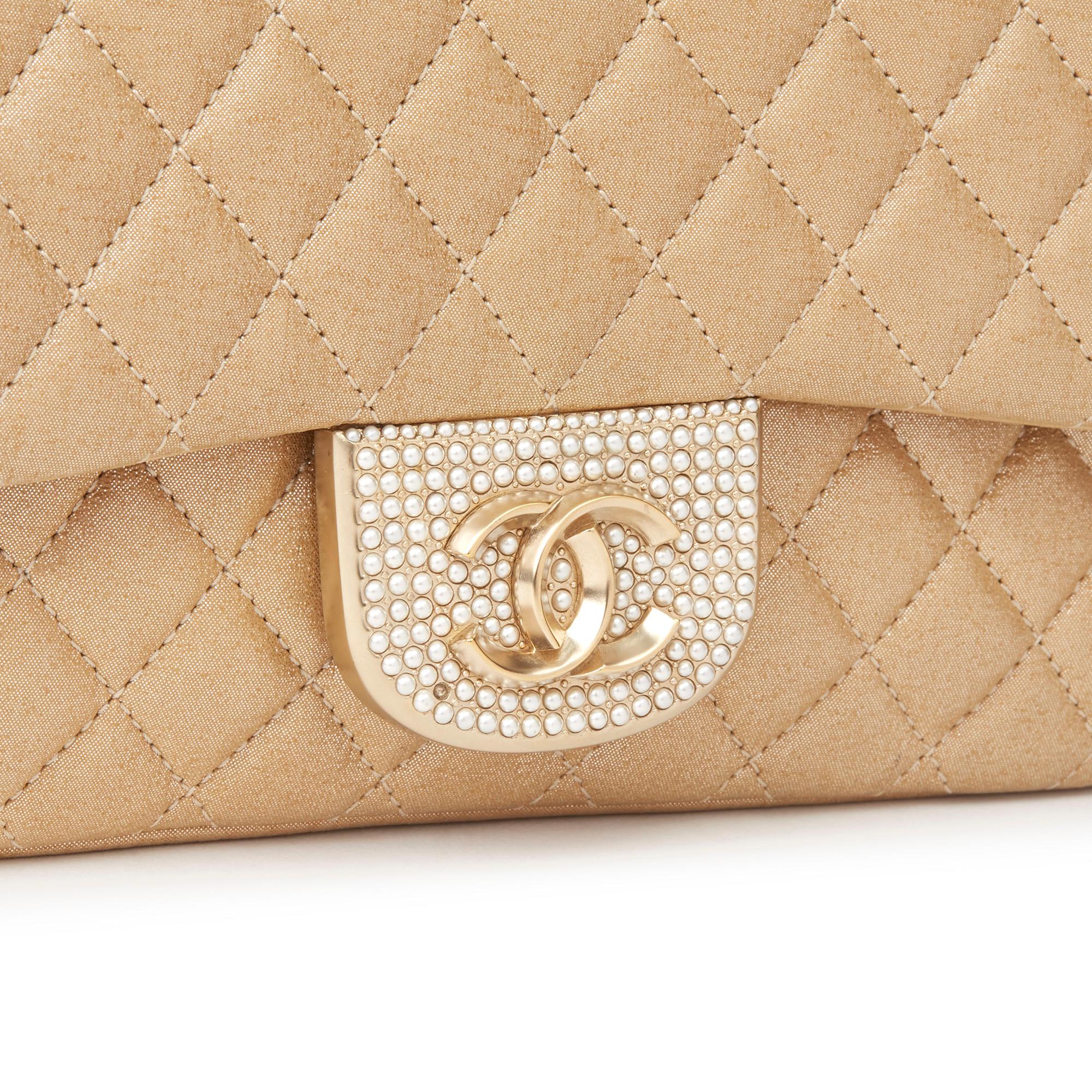 2015 Chanel Gold Quilted Iridescent Calfskin Leather Pearl Classic Single Flap B 3