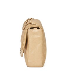 2015 Chanel Gold Quilted Iridescent Calfskin Leather Pearl Classic Single Flap