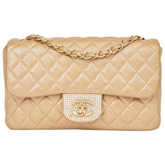 2015 Chanel Gold Quilted Iridescent Calfskin Leather Pearl Classic Single Flap 