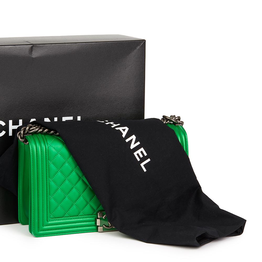 2015 Chanel Green Quilted Metallic Lambskin New Medium Le Boy 6