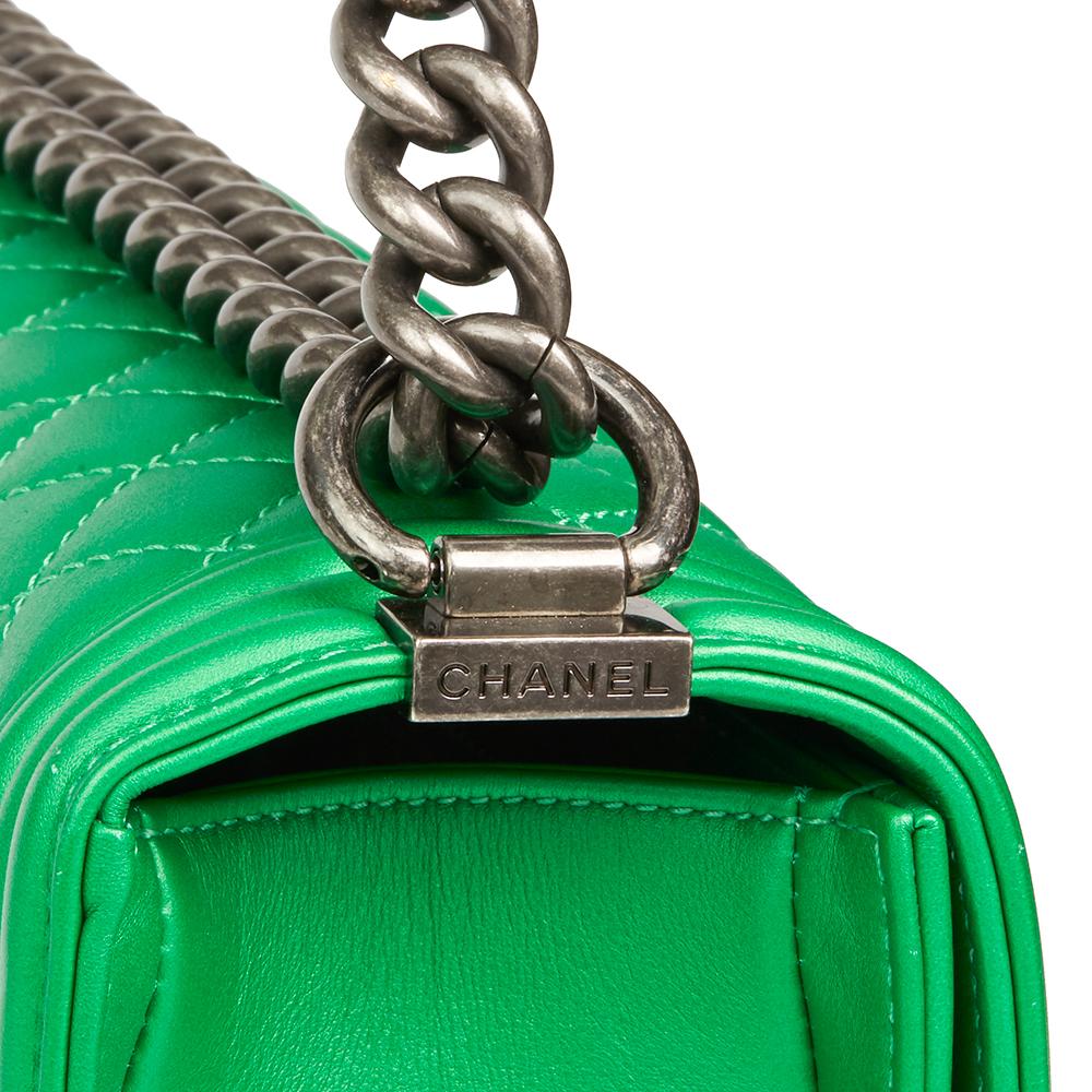 2015 Chanel Green Quilted Metallic Lambskin New Medium Le Boy 2