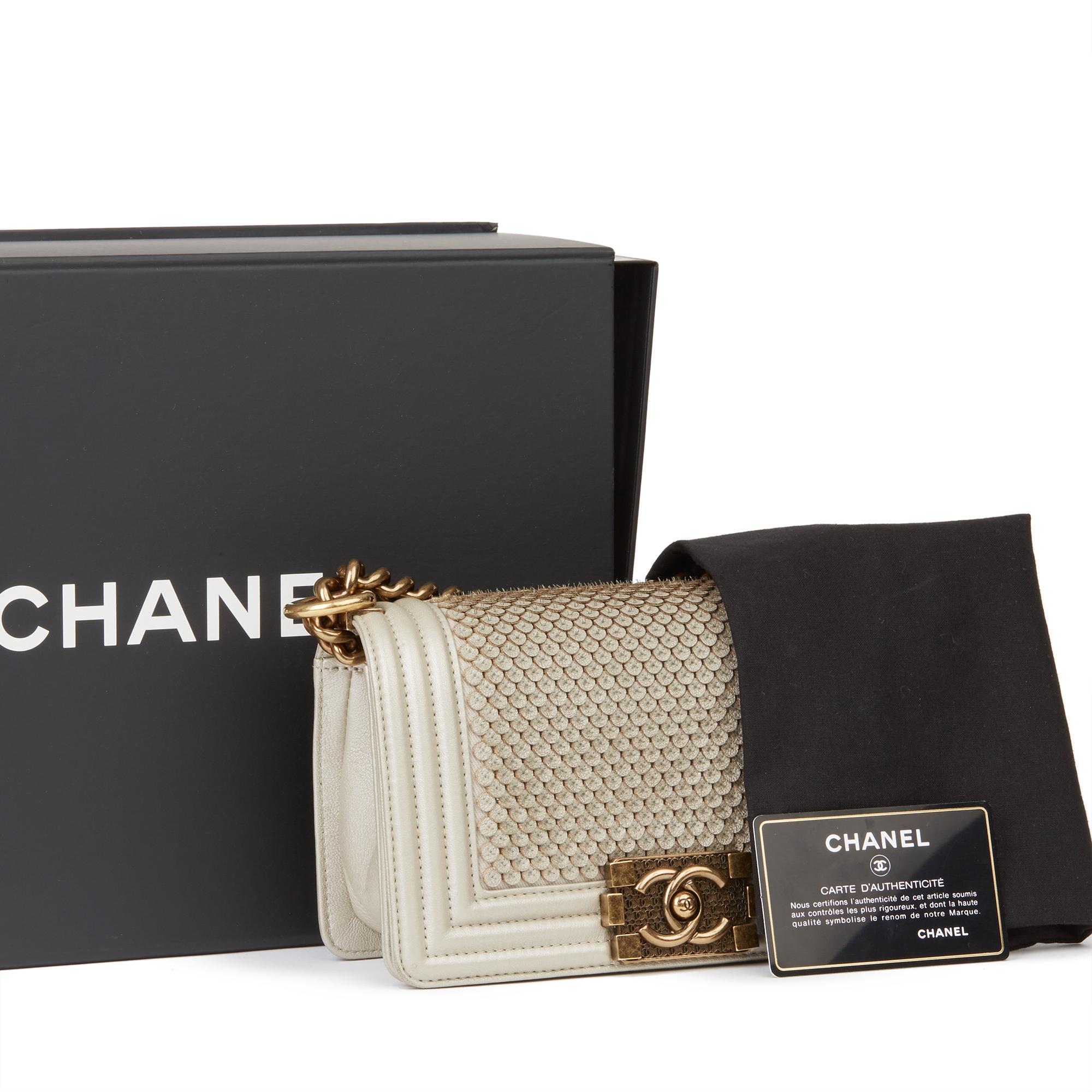 2015 Chanel Light Gold Scaled Metallic Calfskin Leather Small Le Boy 7