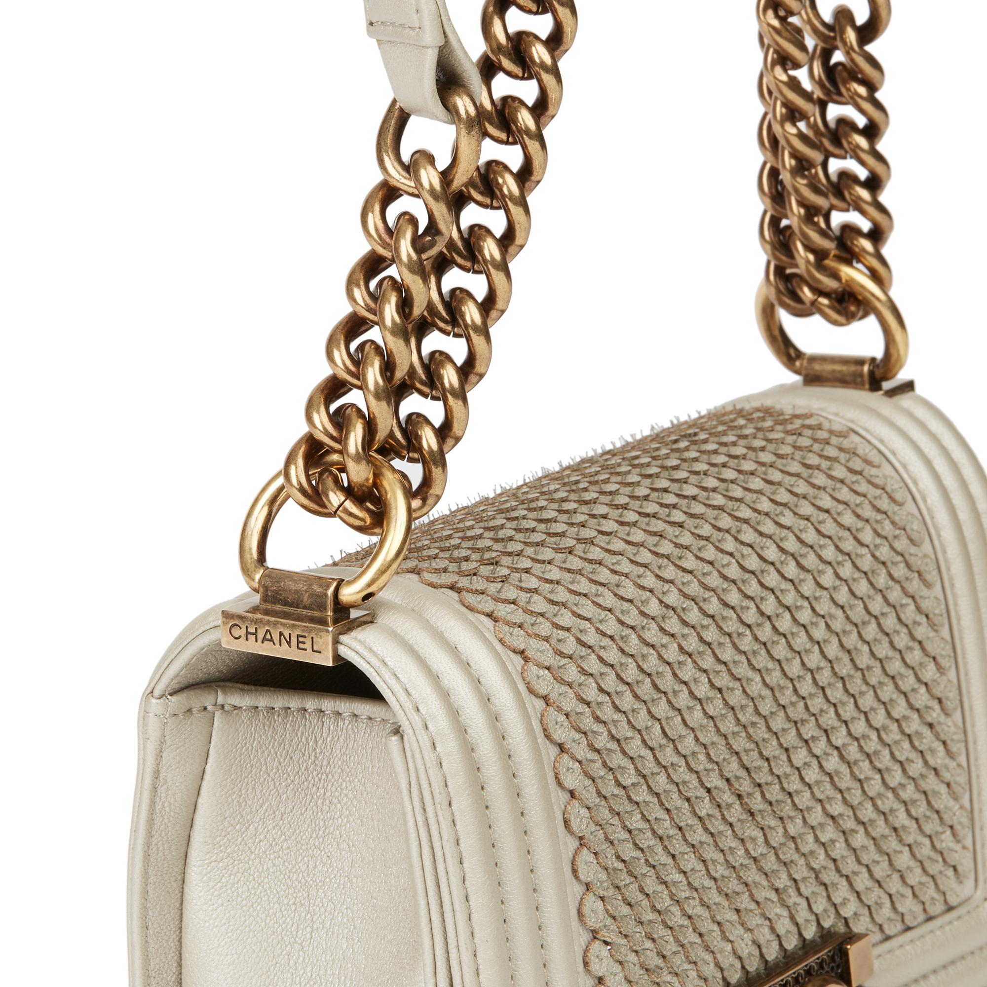 2015 Chanel Light Gold Scaled Metallic Calfskin Leather Small Le Boy 4