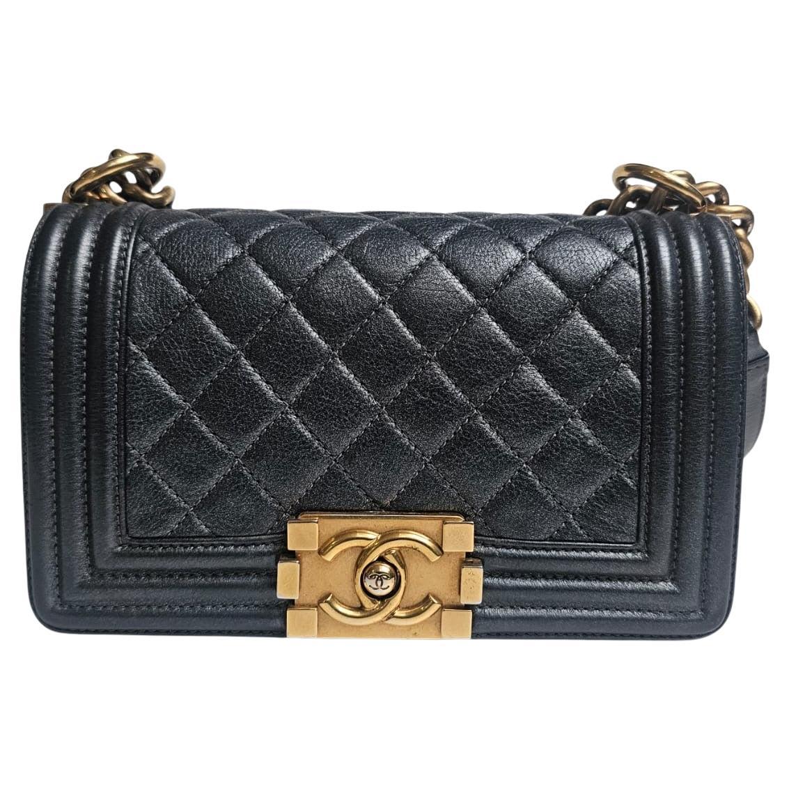 Chanel petit sac Boy matelassé gris foncé métallisé, 2015