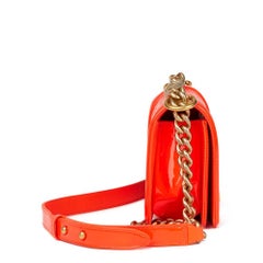 2015 Chanel Neon Red Quilted Patent Leather Small Le Boy