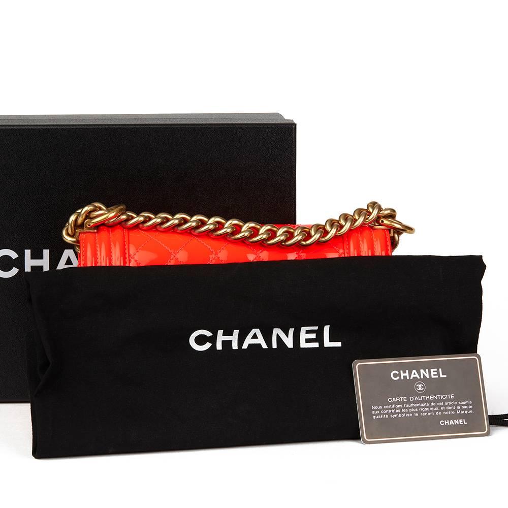 2015 Chanel Neon Red Quilted Patent Leather Small Le Boy 3