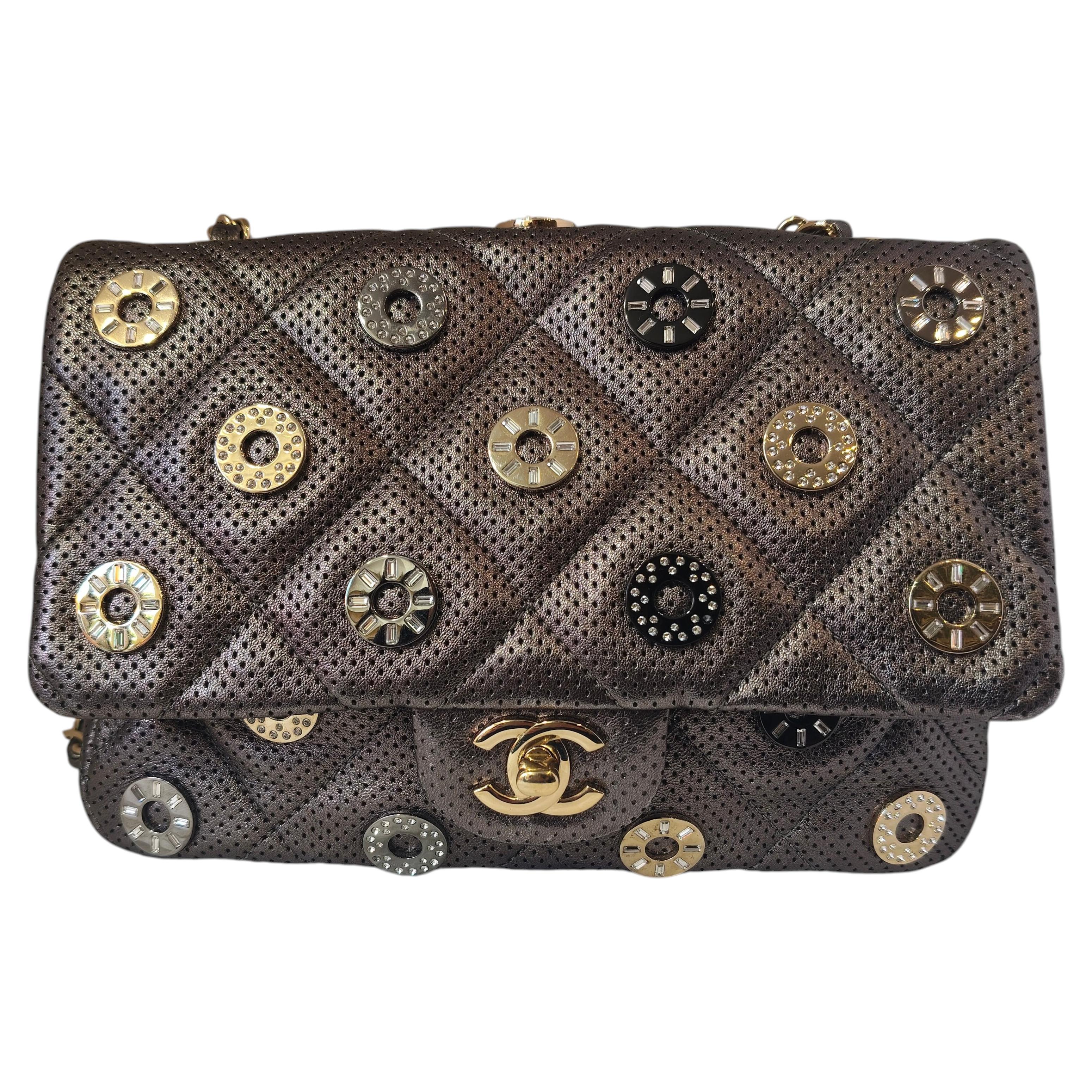 2015 Chanel Paris Dubai perforated metallic leather Shoulder bag