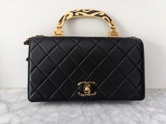 2015 Chanel Rare black Classic flap enamel crossbody top handle bag