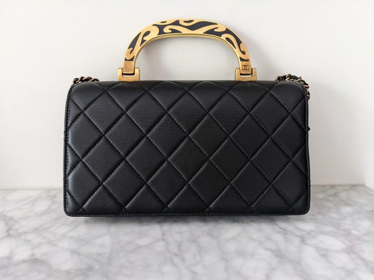 2015 Chanel Rare black Classic flap enamel crossbody top handle bag