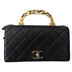 2015 Chanel Rare black Classic flap enamel crossbody top handle bag