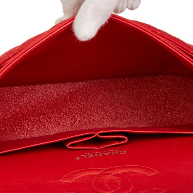 2015 Chanel Red Quilted Jersey Fabric Medium Classic Double Flap Bag at