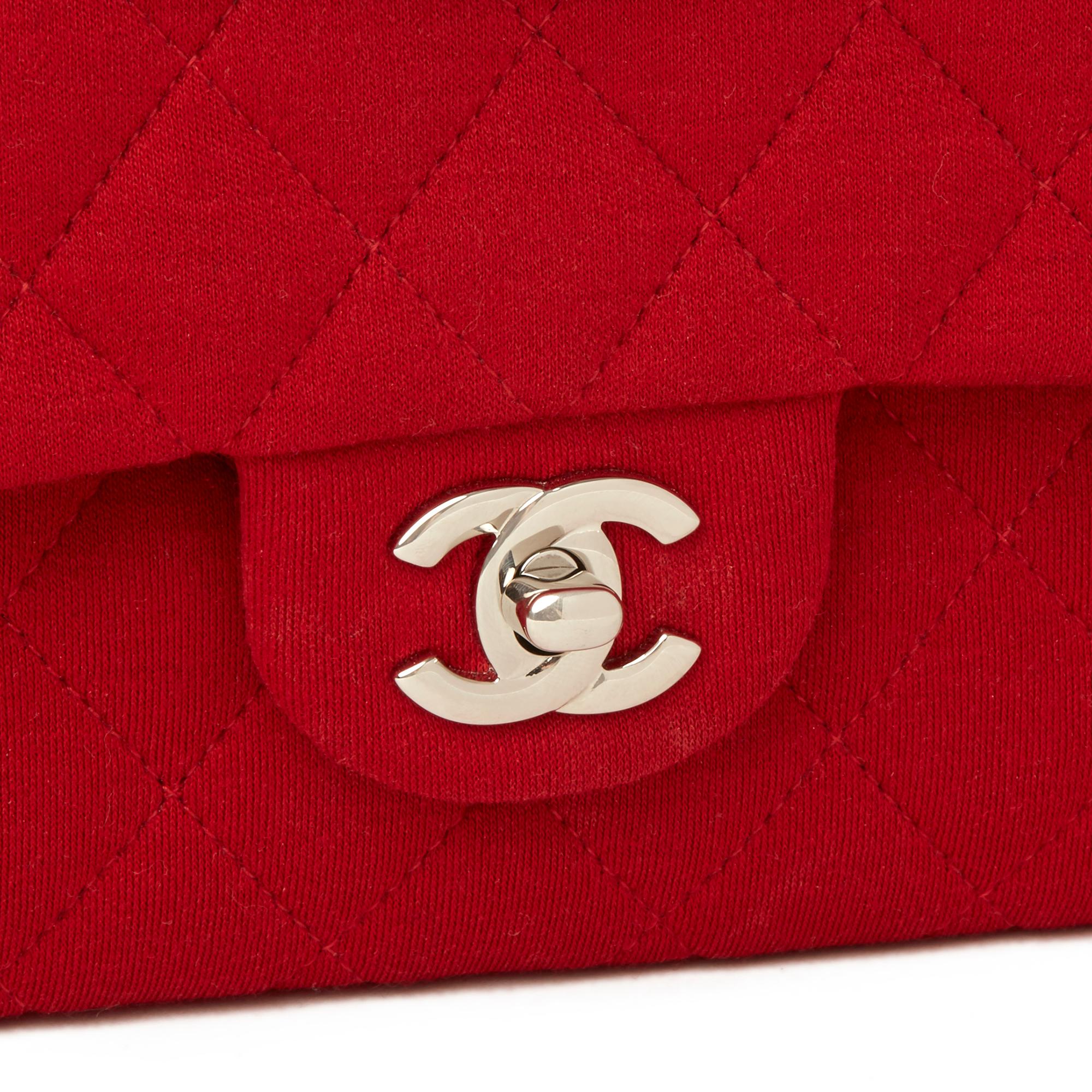 2015 Chanel Red Quilted Jersey Fabric Medium Classic Double Flap Bag 2