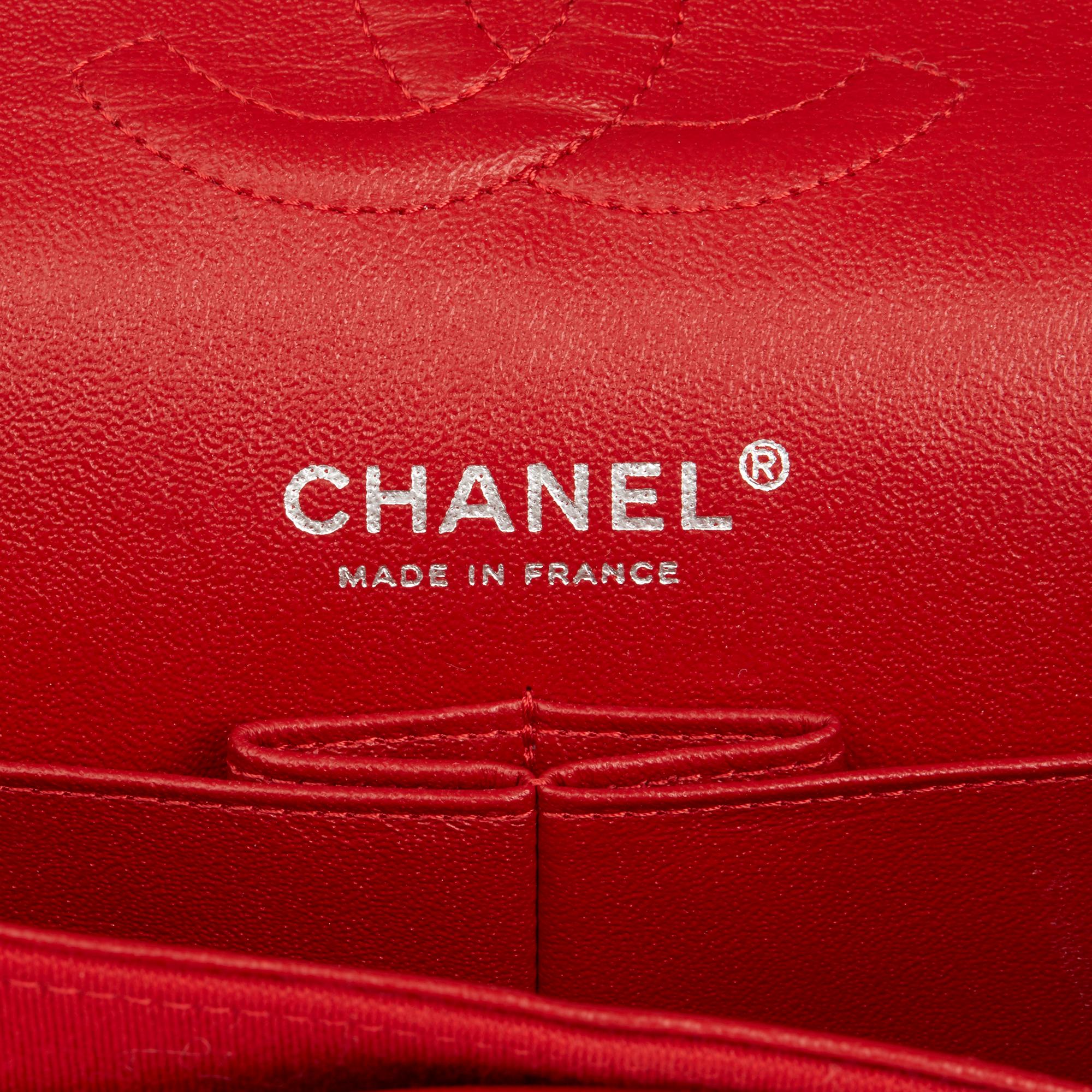 2015 Chanel Red Quilted Jersey Fabric Medium Classic Double Flap Bag 4