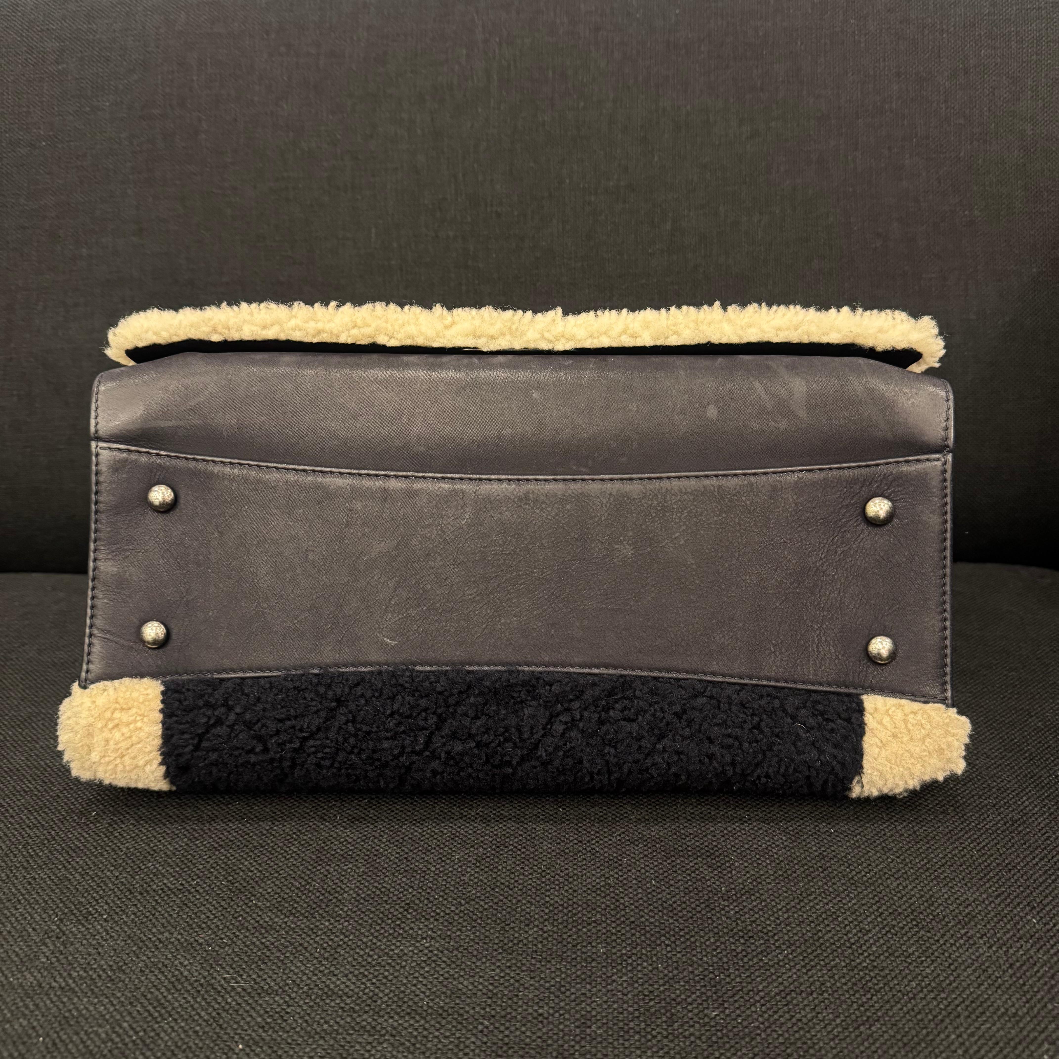 Women's or Men's 2015 Chanel Shearling Bicolor Boy Shopping Tote For Sale