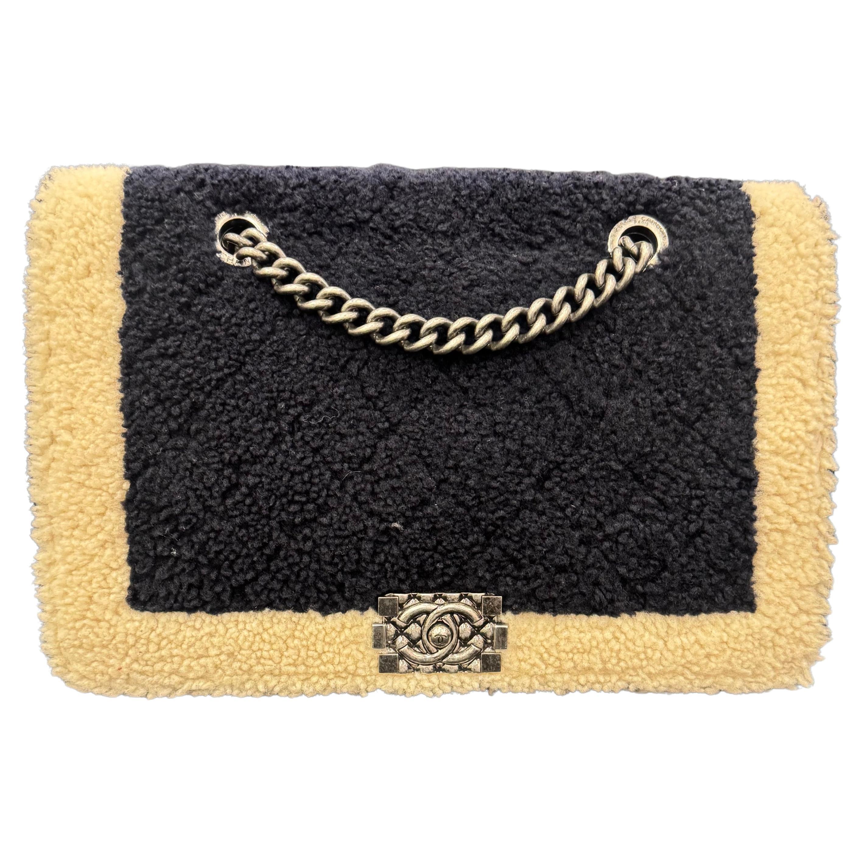 2015 Chanel Shearling Bicolor Boy Shopping Tote For Sale