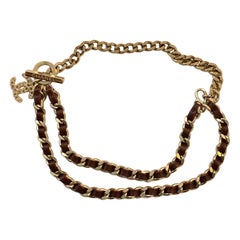 2015 Chanel Silver Toned Burgundy Leather Necklace