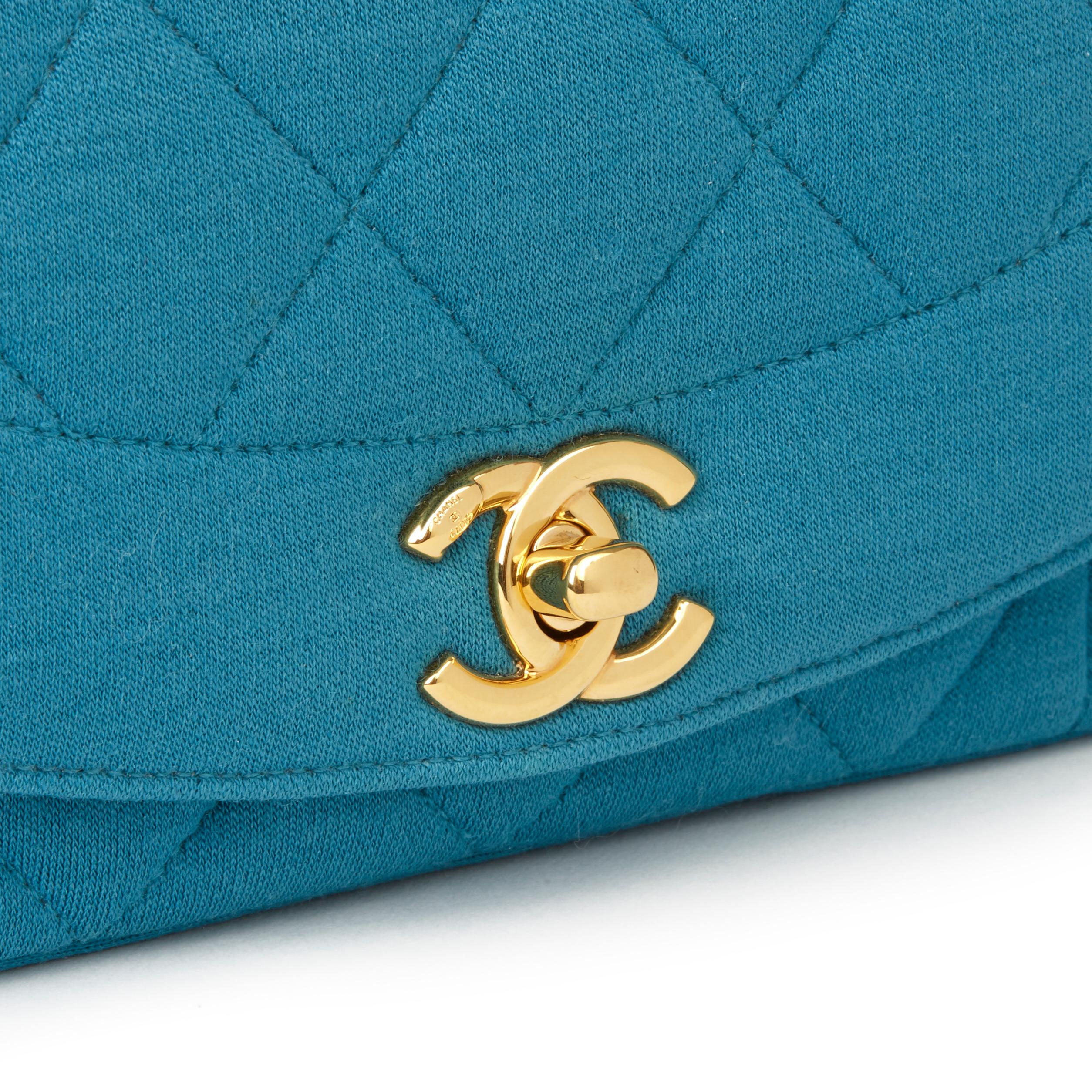 2015 Chanel Teal Jersey Fabric Mini Reissue Diana Classic Single Flap Bag In Excellent Condition In Bishop's Stortford, Hertfordshire