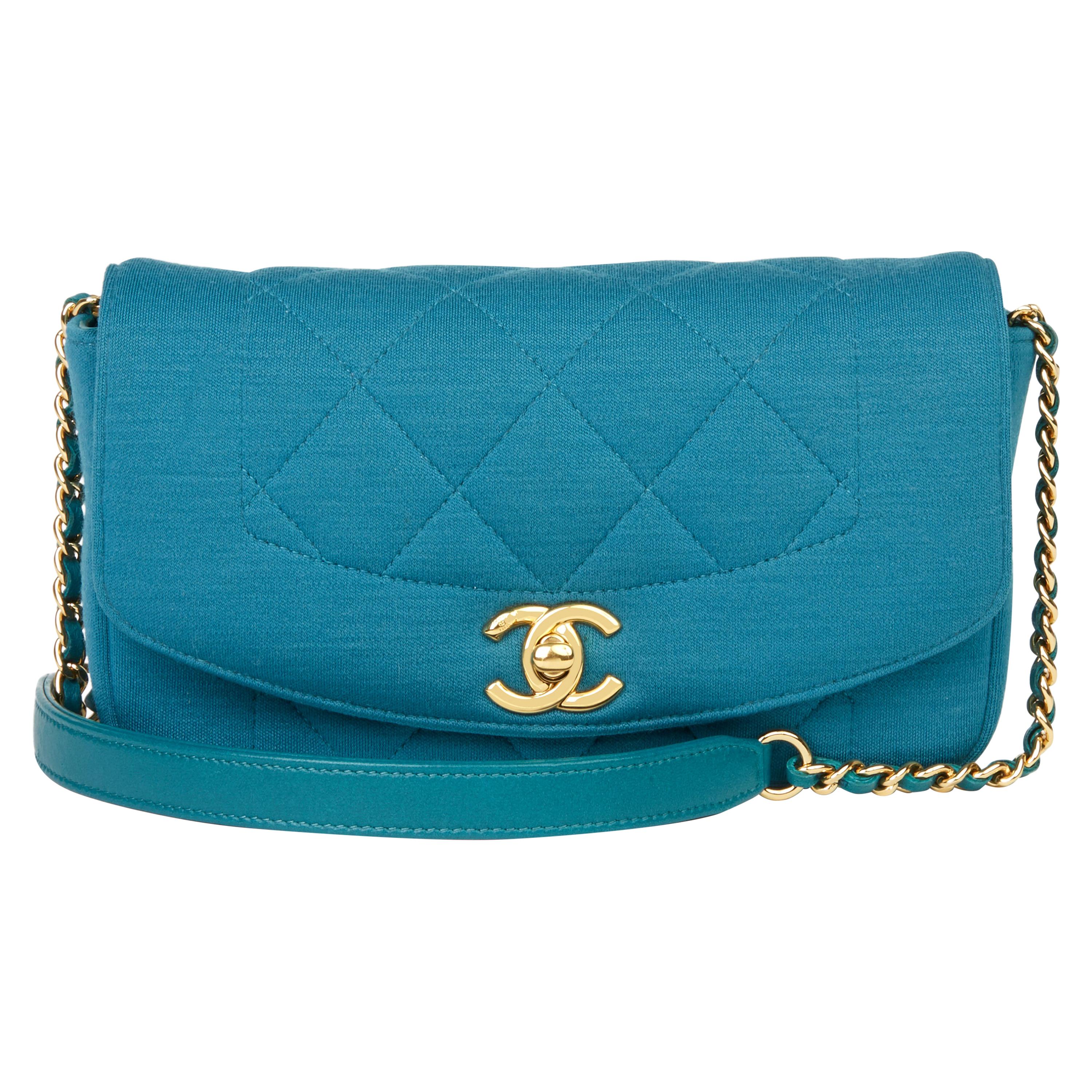 2015 Chanel Teal Jersey Fabric Mini Reissue Diana Classic Single Flap Bag