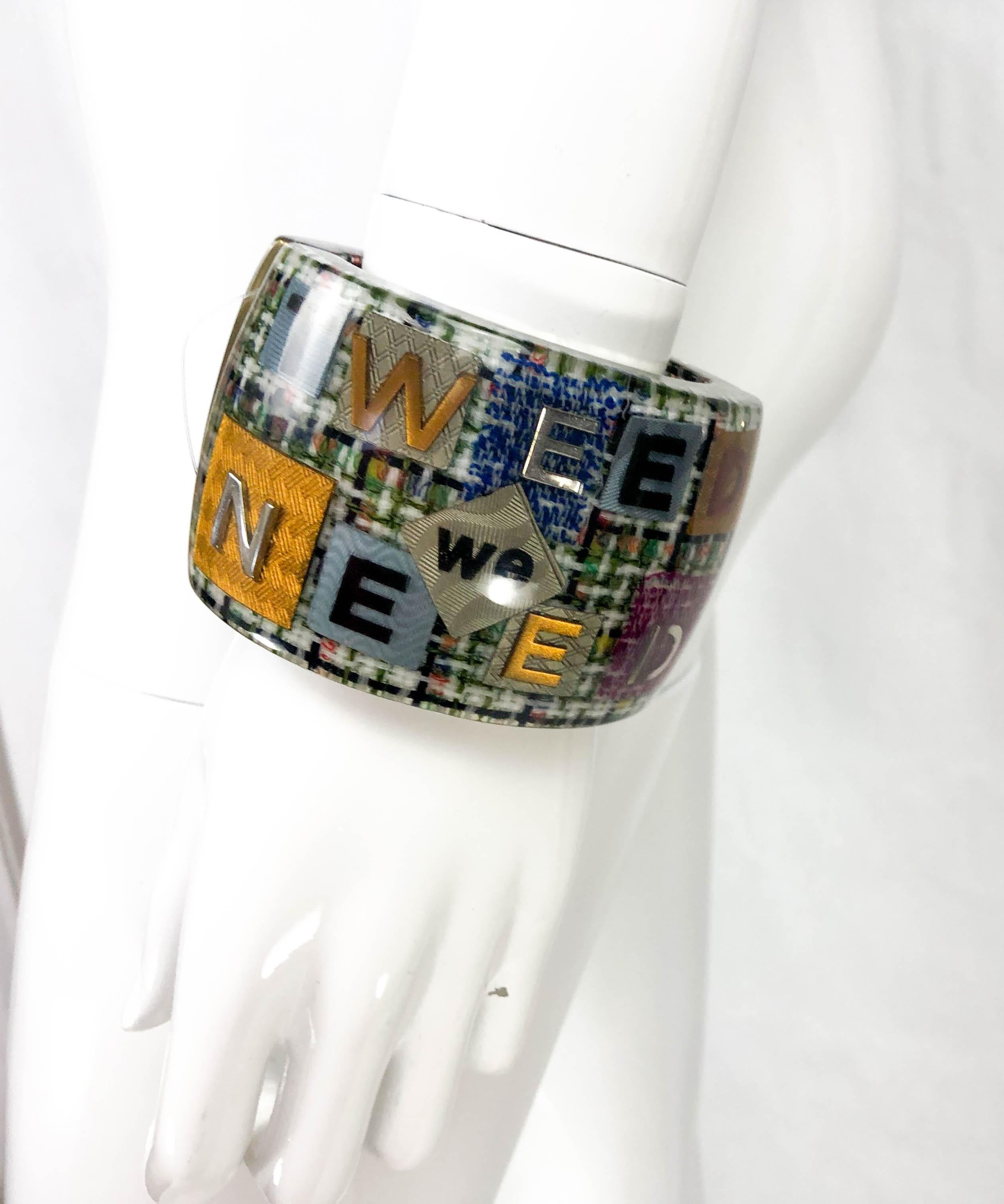 2015 Chanel 'Tweed We Need' Plexiglass Cuff Bracelet For Sale 6