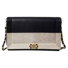 2015 Chanel Two-Toned Metallic Lambskin Boy Clutch With Chain