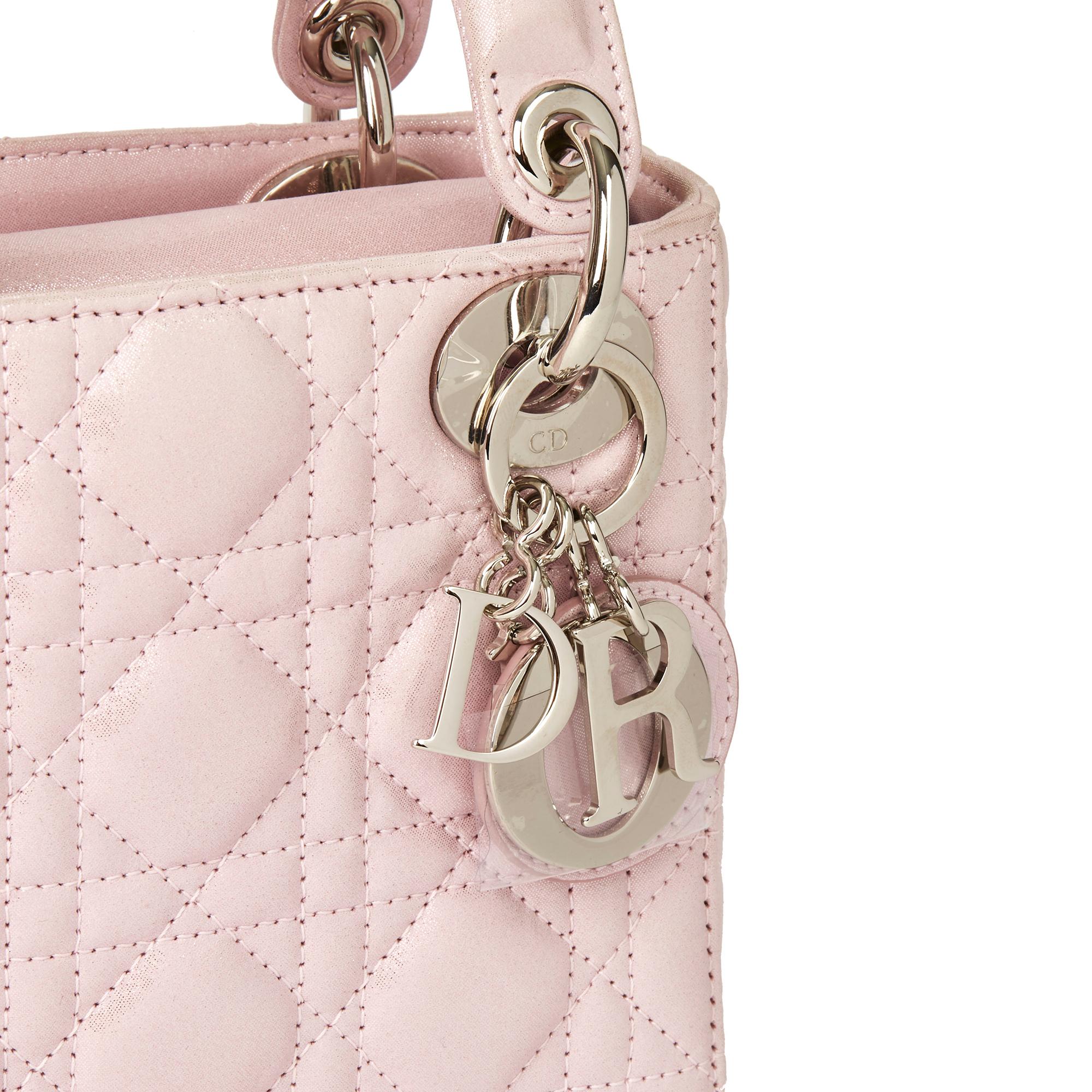 Beige 2015 Christian Dior Pink Quilted Metallic Calfskin Leather Mini Lady Dior