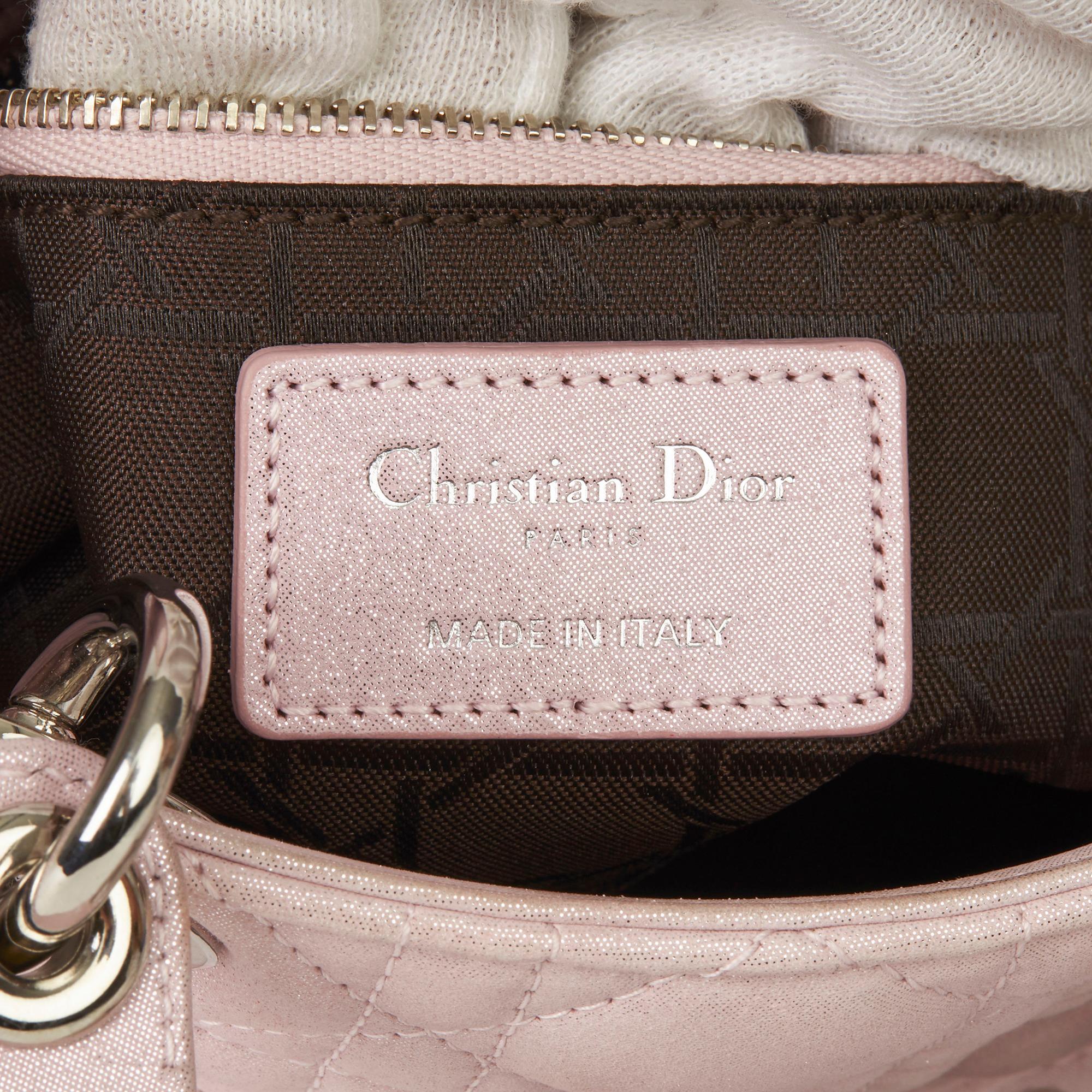 Women's 2015 Christian Dior Pink Quilted Metallic Calfskin Leather Mini Lady Dior