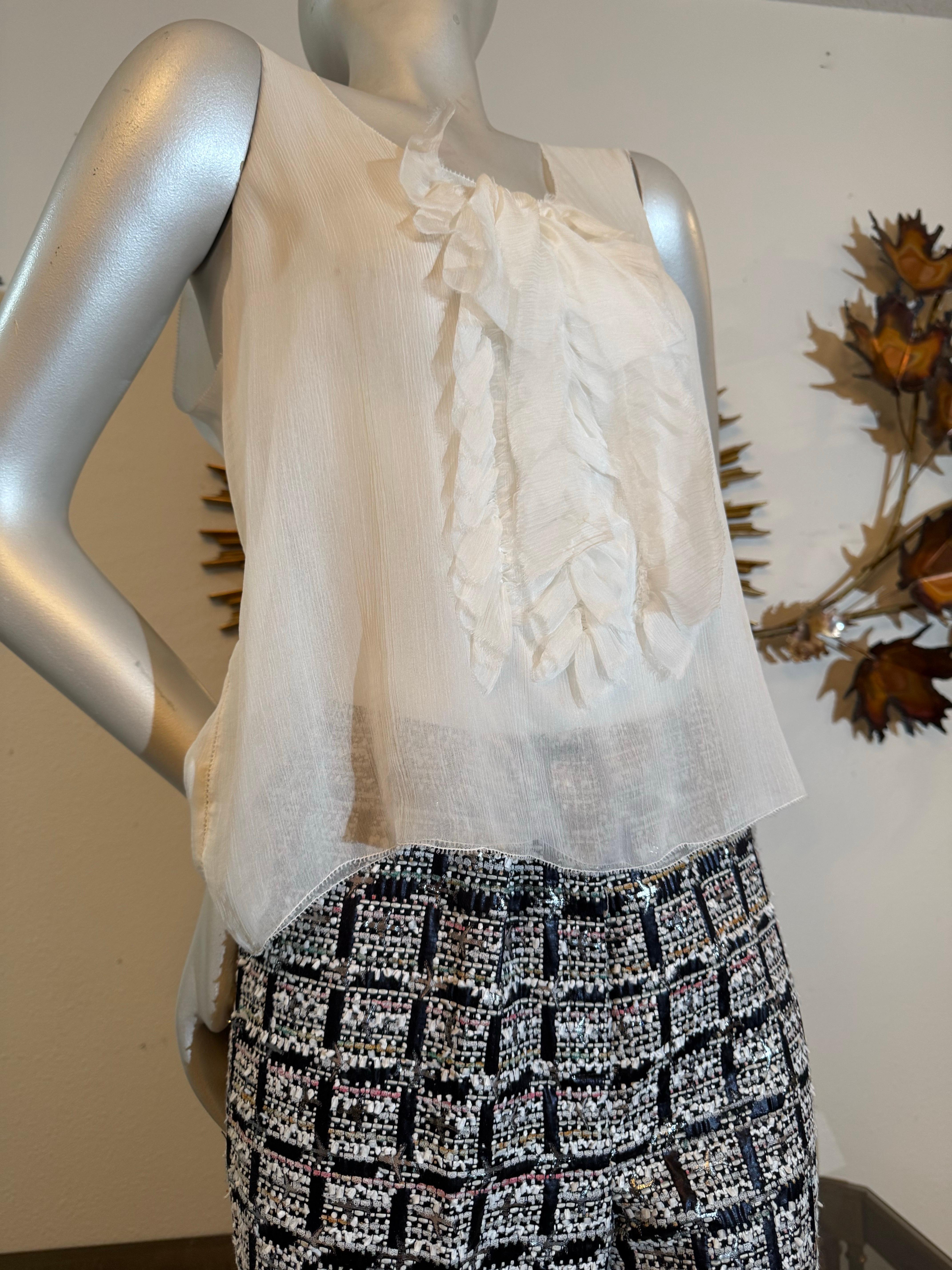 Gris 2015 CUSTOM MADE Chanel Pantalon évasé à devant plat en tweed fantaisie Blanc Noir Rose en vente