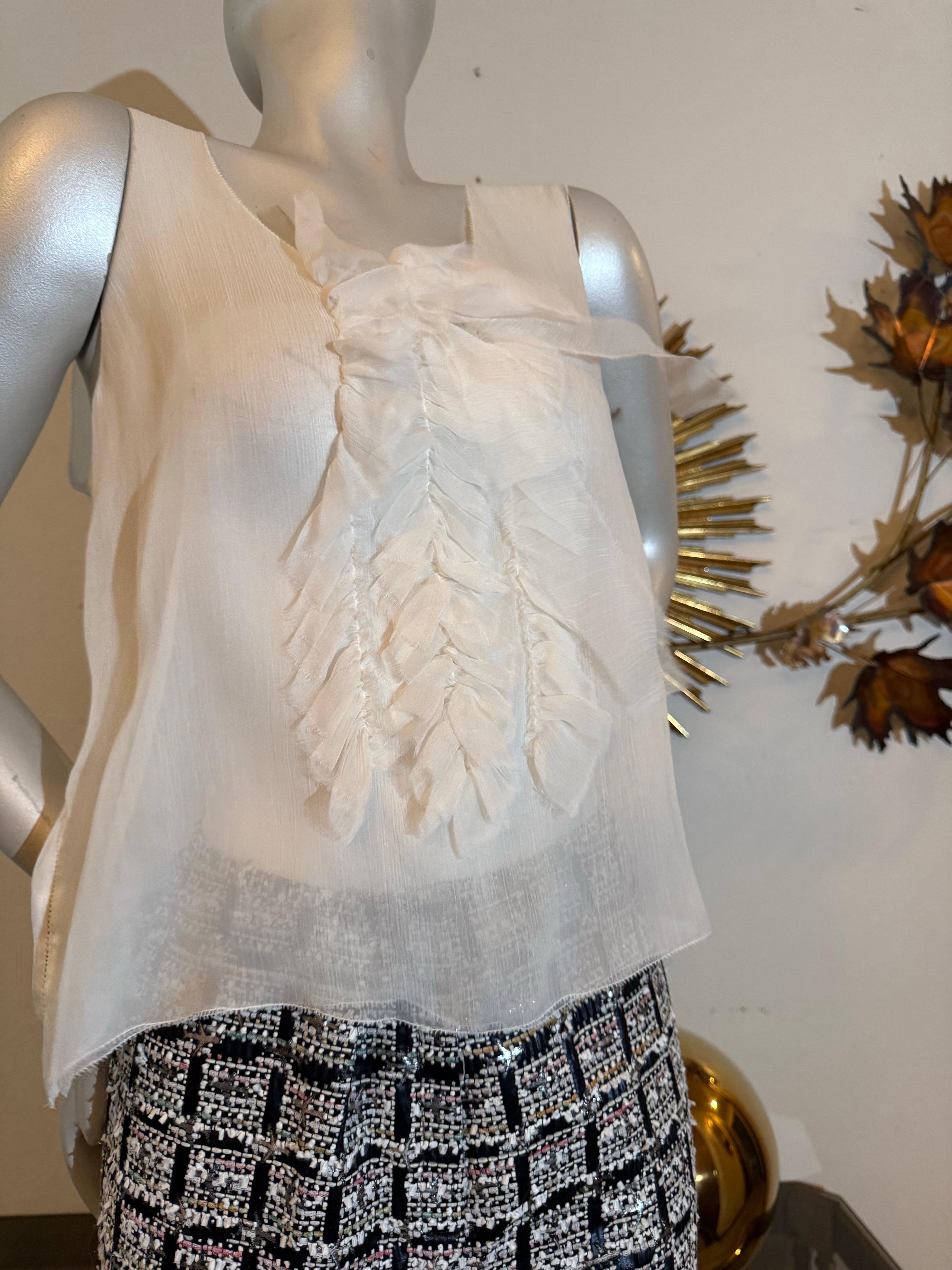 2015 CUSTOM MADE Chanel Pantalon évasé à devant plat en tweed fantaisie Blanc Noir Rose Excellent état - En vente à Gresham, OR