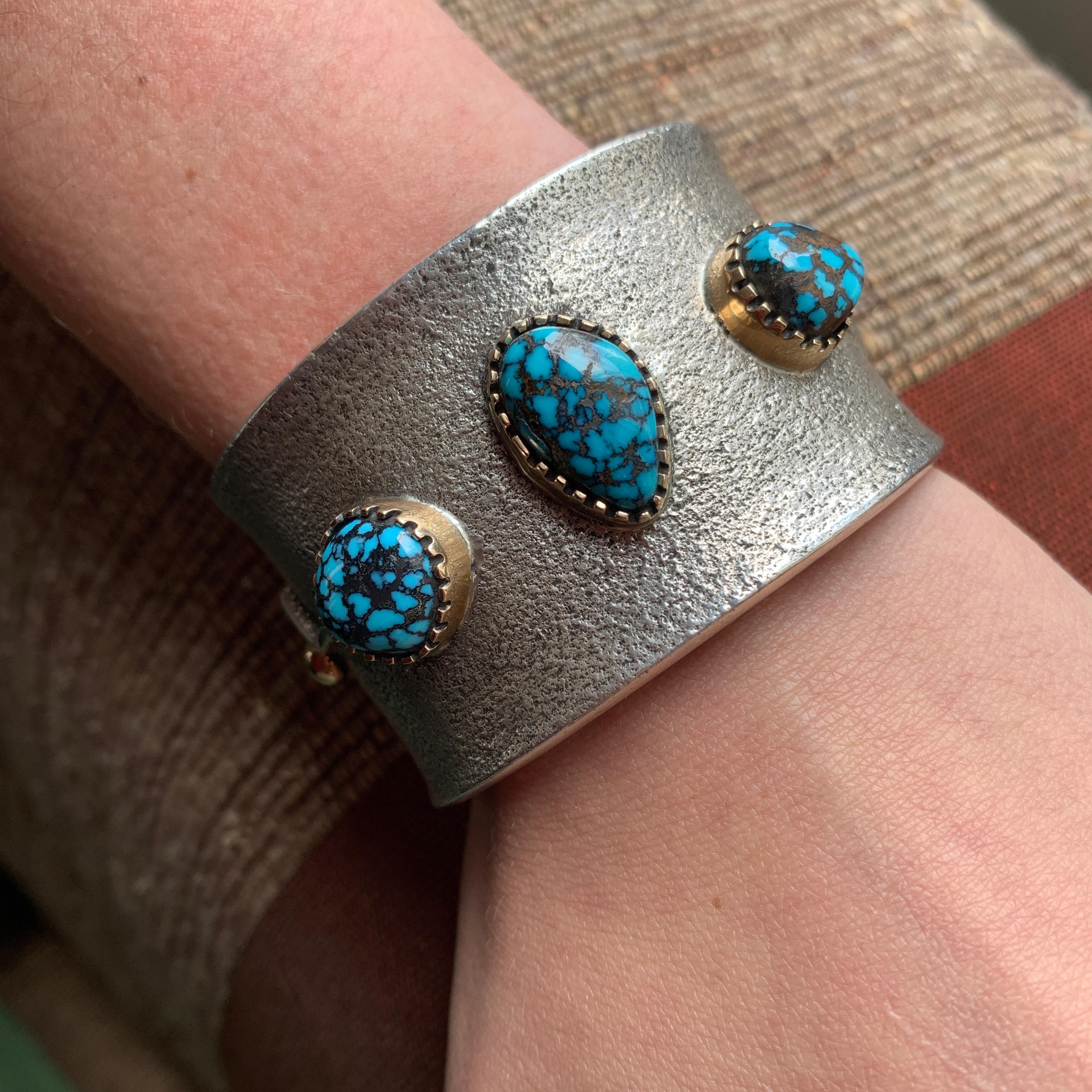 Native American Edison Cummings Lander Turquoise Sterling Silver with Gold Cuff 2015