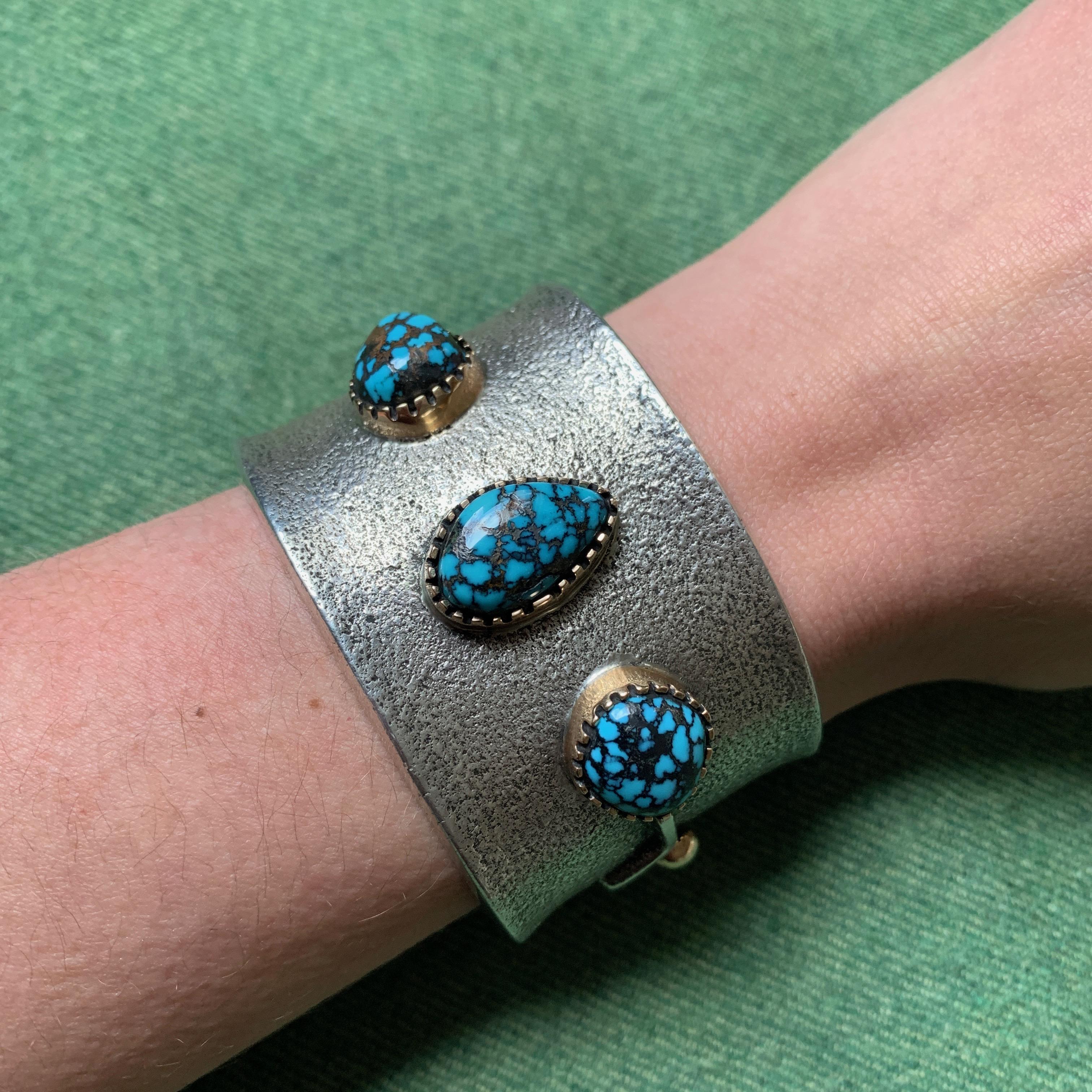 Cabochon Edison Cummings Lander Turquoise Sterling Silver with Gold Cuff 2015