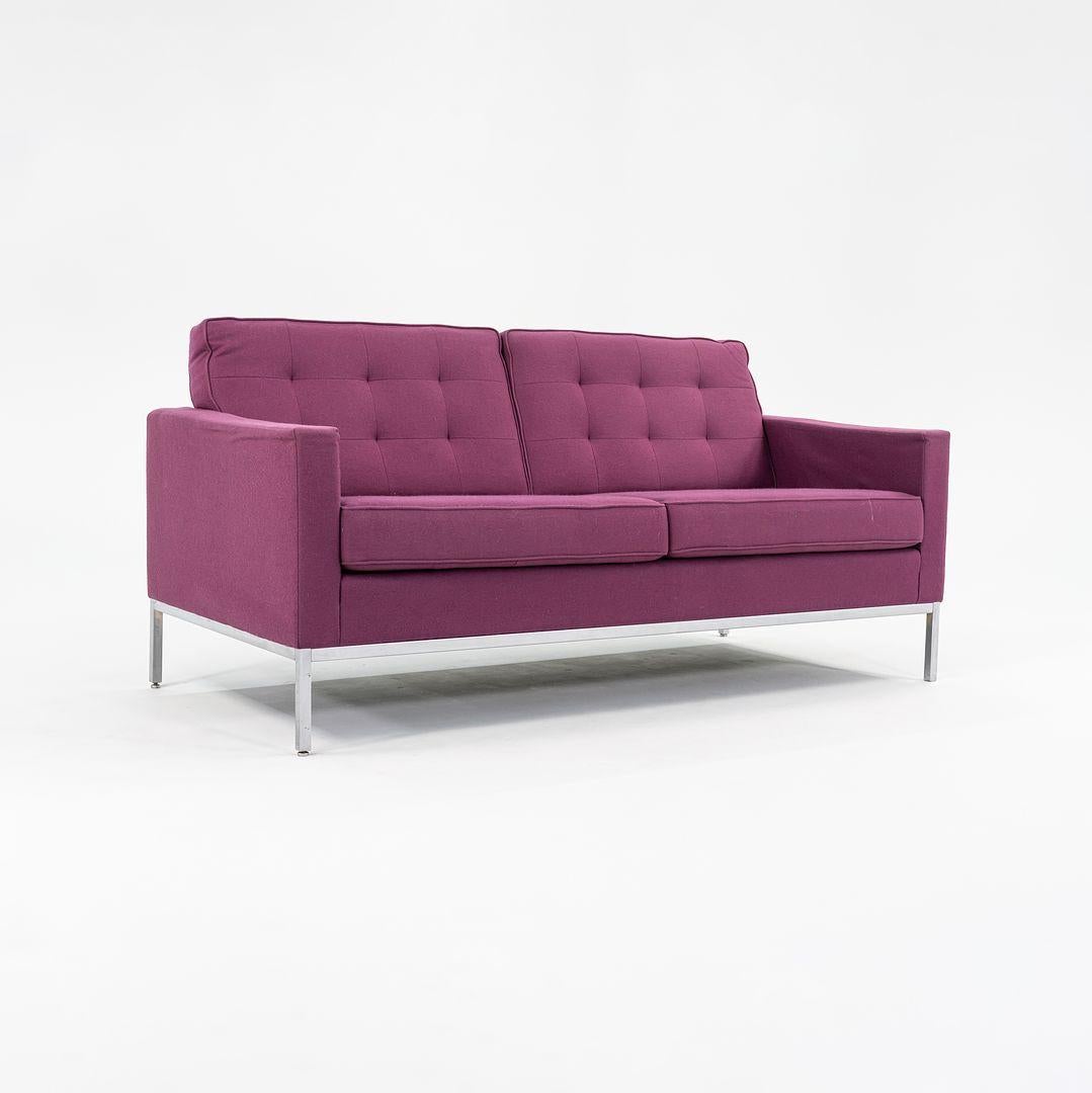 Modern 2015 Florence Knoll Two Seat Settee Loveseat Sofa in Purple Fabric, Model 1205S2 For Sale