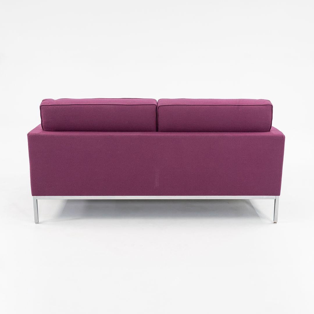 American 2015 Florence Knoll Two Seat Settee Loveseat Sofa in Purple Fabric, Model 1205S2 For Sale