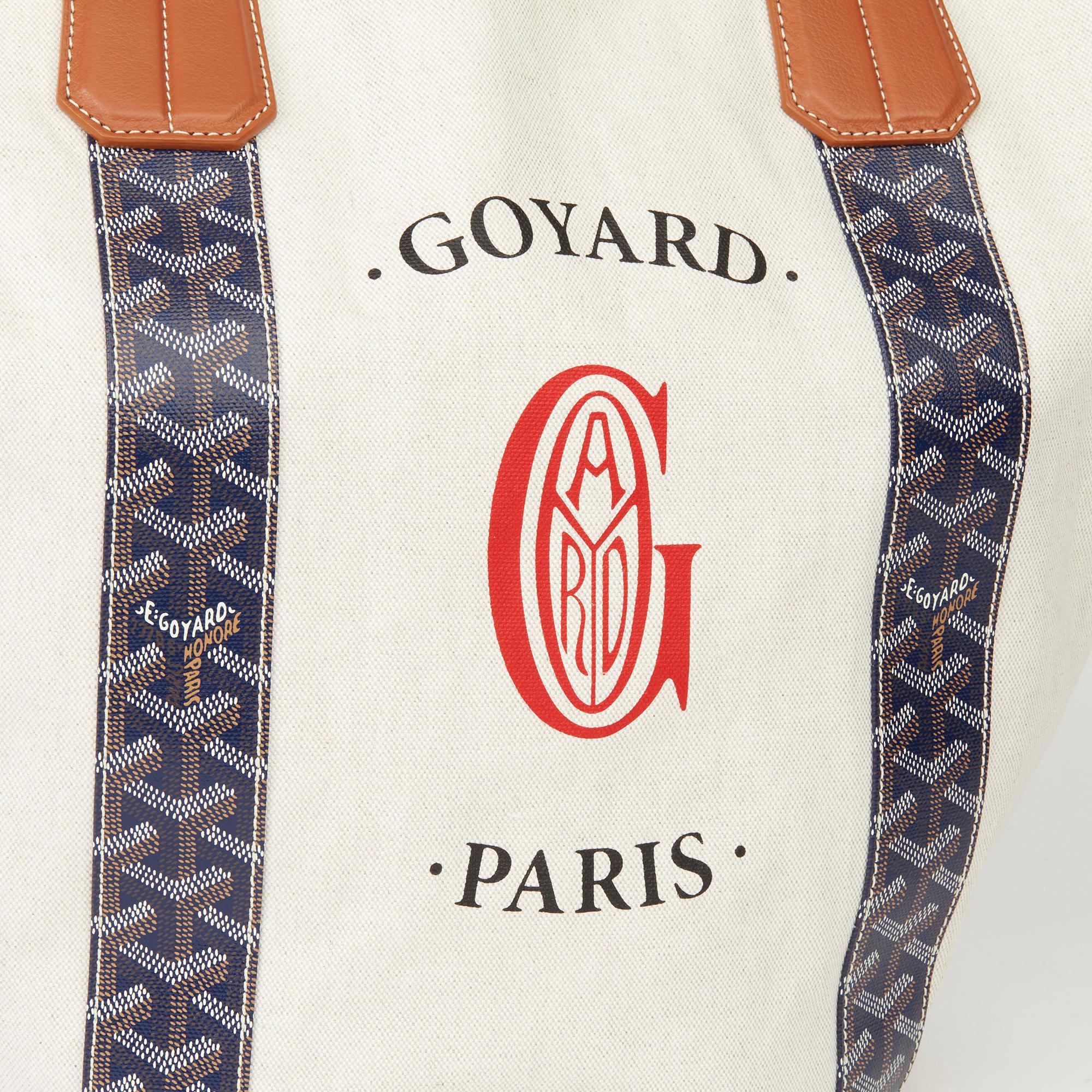 2015 Goyard Blue Coated Canvas & Brown Leather Reversible Belharra Biarritz Tote In Excellent Condition In Bishop's Stortford, Hertfordshire