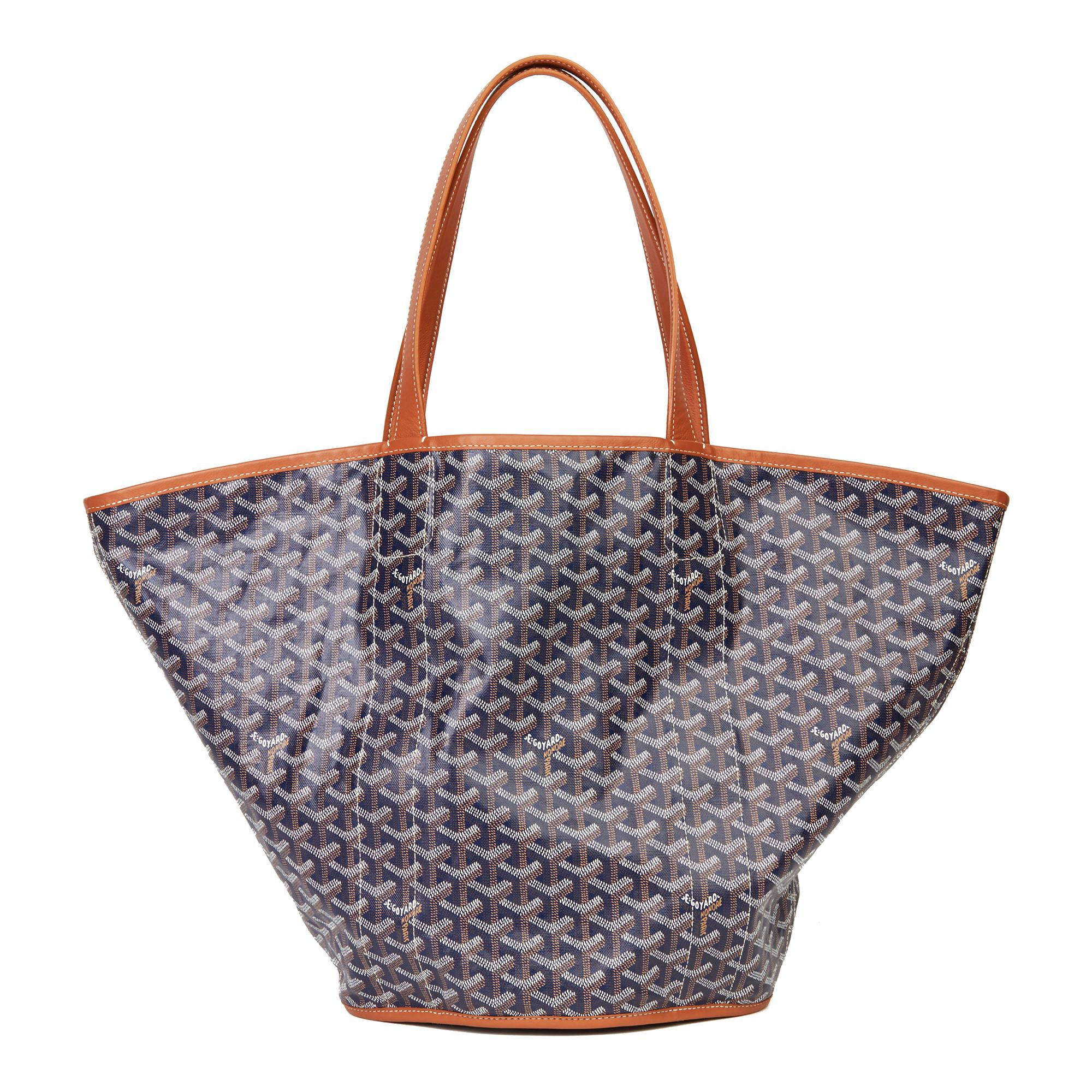 Women's 2015 Goyard Blue Coated Canvas & Brown Leather Reversible Belharra Biarritz Tote