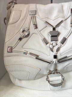 2015 Gucci Techno Horsebit white leather silver hardware shoulder bag