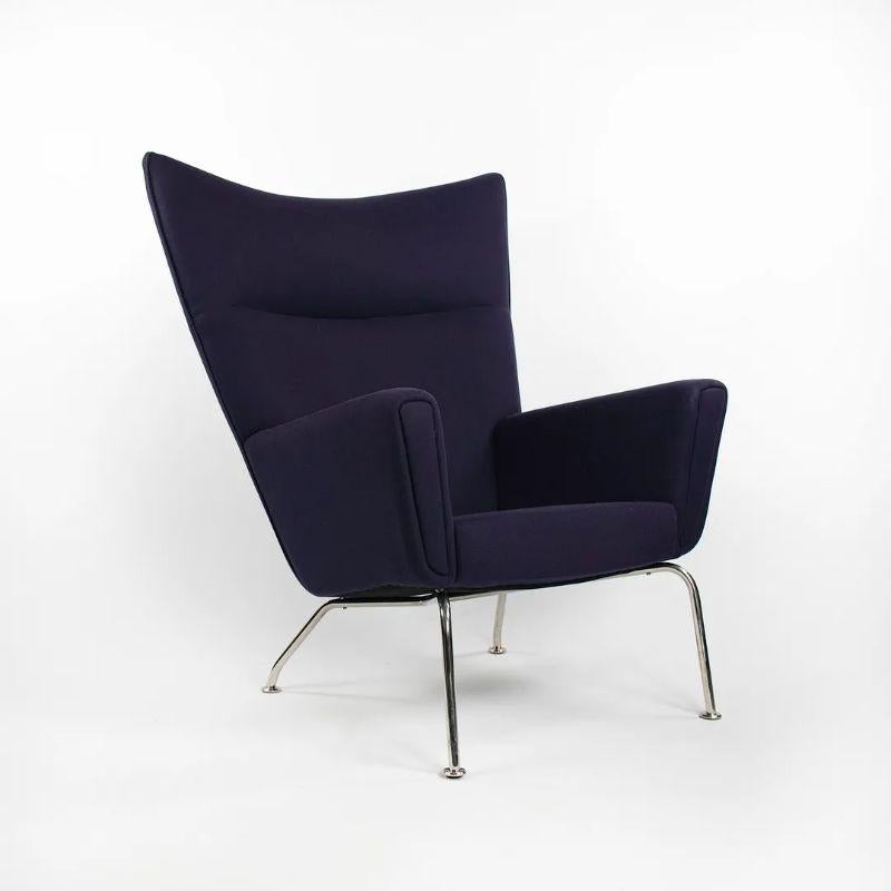 Modern 2015 Hans Wegner for Carl Hansen & Son Wing Lounge Chair Model CH445 Blue Fabric For Sale
