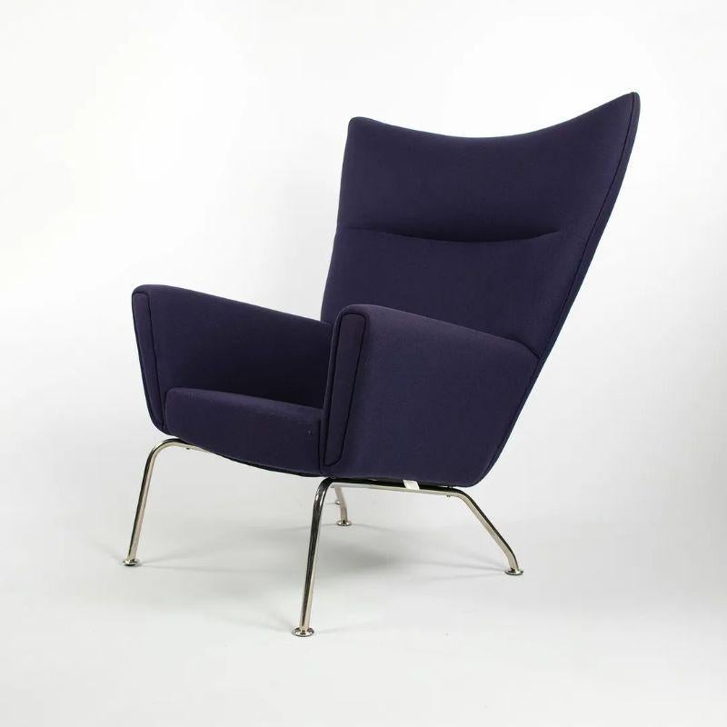 Danish 2015 Hans Wegner for Carl Hansen & Son Wing Lounge Chair Model CH445 Blue Fabric For Sale