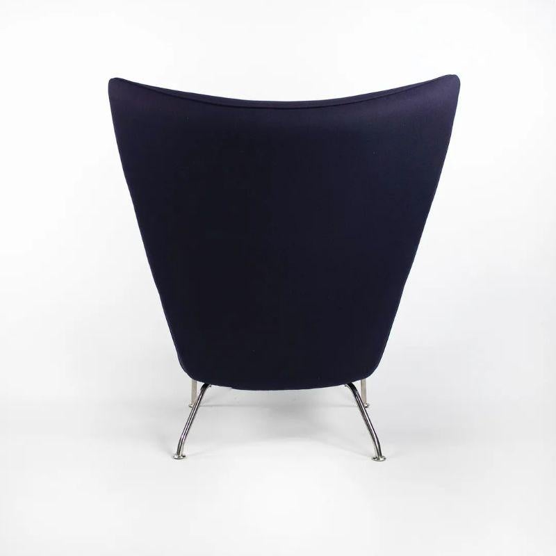 Contemporary 2015 Hans Wegner for Carl Hansen & Son Wing Lounge Chair Model CH445 Blue Fabric For Sale